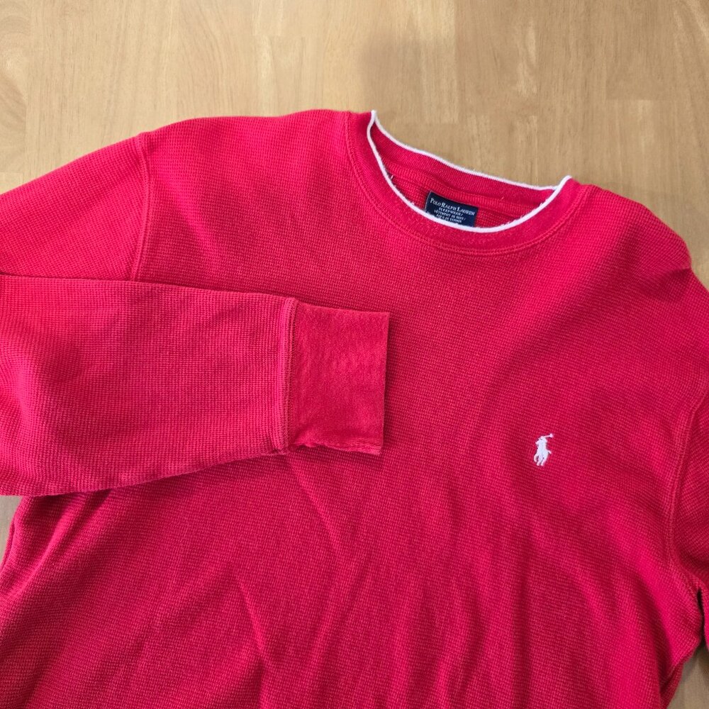 Polo Ralph Lauren Sleepwear Men's Thermal Waffle Knit Shirt Long Sleeve Red XL